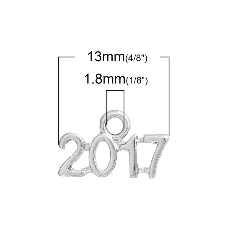 10 Silver 2017 Graduation Charm Pendants, 13x8mm, chs2725