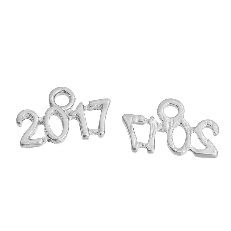 10 Silver 2017 Graduation Charm Pendants, 13x8mm, chs2725