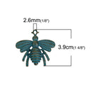 5 BEE Charm Pendants, Blue Green Patina over Bronze Brass, Large Bumblebee Queen Bee Charms, 39x36mm, chb0489