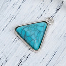 5 TRIANGLE Charm Pendants, triangle faux turquoise cabochon, silver metal, 19x18mm, chs2731