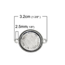 5 BEZEL TRAY 2-Hole Connectors Round Silver Plated . Cabochon Setting 32x24mm (Fits 20mm round cabochons), chs2730