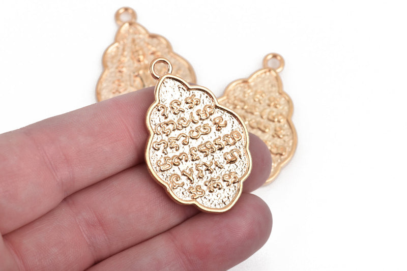 2 THAI BUDDHA charm pendants, light gold metal, religious icon, 42x26mm, chg0529