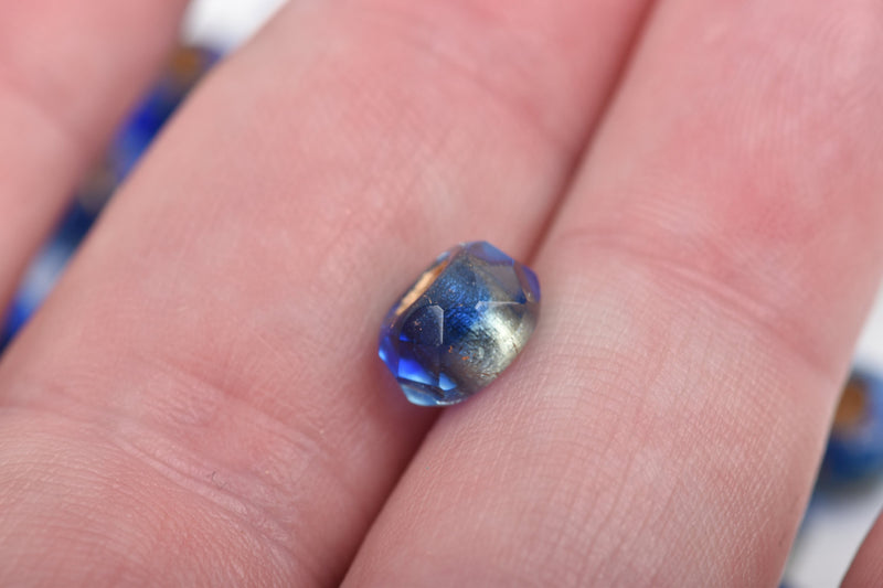 25 Rondelle Czech Pressed Glass Beads, 8mm faceted, dark blue with gold foil core, bgl1598