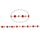 1 yard (3 feet) Red and Gold Crystal Rosary Bead Chain, 4mm faceted rondelle glass beads, 3mm gold round beads, fch0547