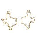 5 Gold TEXAS Charm Pendants, Outline State Texas Travel Charm Pendants, 38x30mm, chg0538