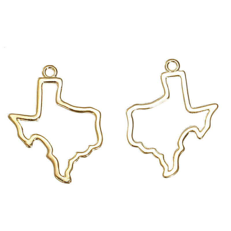 5 Gold TEXAS Charm Pendants, Outline State Texas Travel Charm Pendants, 38x30mm, chg0538