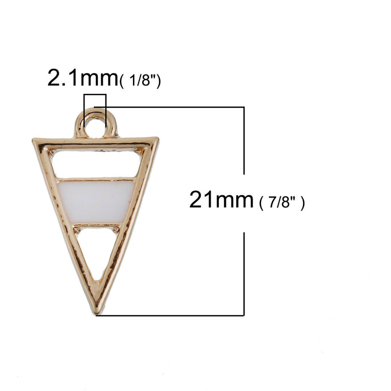 5 Gold Plated ARROWHEAD TRIANGLE Pendants Charms, white enamel, gold plating, 21x13mm, chg0530