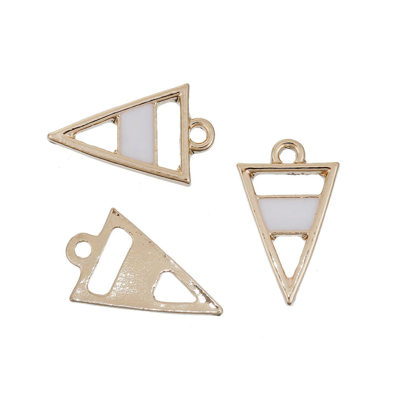 5 Gold Plated ARROWHEAD TRIANGLE Pendants Charms, white enamel, gold plating, 21x13mm, chg0530