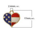 10 Gold Plated USA FLAG Heart Charms, red white blue enamel, 17mm, chg0531