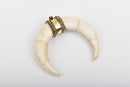 White Natural Bone Double Horn Pendant, Large Crescent Horn, Brass Bail, Upside Down Moon, 2-3/4" wide cho0167