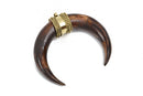 Brown Natural Bone Double Horn Pendant, Large Crescent Horn, Brass Bail, Upside Down Moon, 2-3/4" wide cho0168