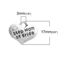 1 Silver Tone Rhinestone " Step Mom of Bride " Heart Charm Pendant 16x14mm chs2662