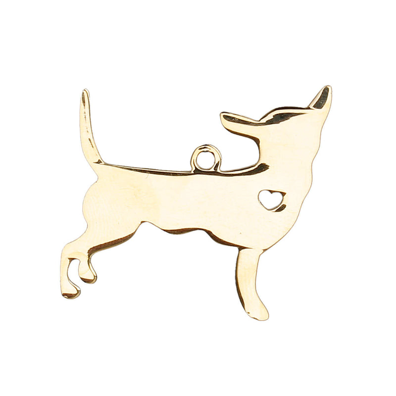 2 GOLD Stainless Steel CHIHUAHUA Charm Pendants, Dog Charms, 15 gauge, chg0481