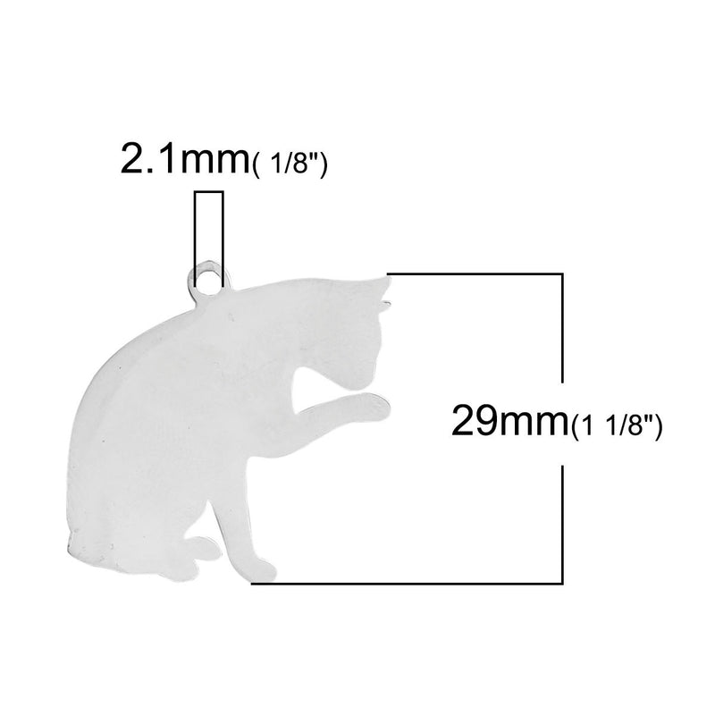 2 Stainless Steel CAT Charm Pendants, Dog Shape Charms, Design Metal Stamping Blanks 29x27mm, 15 gauge, chs2660