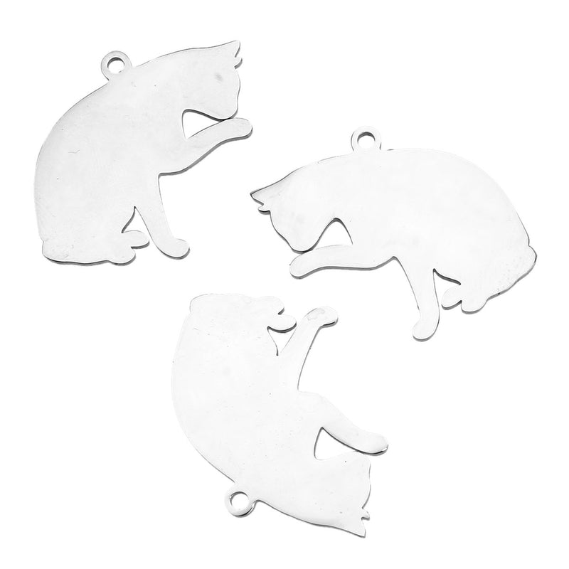2 Stainless Steel CAT Charm Pendants, Dog Shape Charms, Design Metal Stamping Blanks 29x27mm, 15 gauge, chs2660
