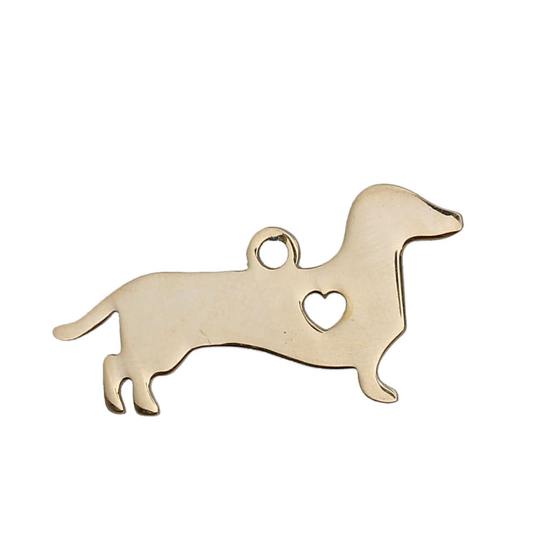 2 GOLD Stainless Steel DACHSHUND Charm Pendants, Dog Shape Charms, Design Metal Stamping Blanks 30x16mm, 15 gauge, Chg0480