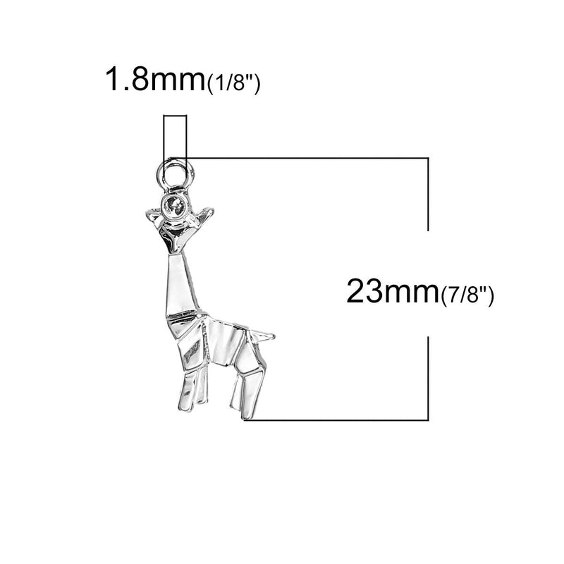 5 Silver ORIGAMI GIRAFFE Charms, Bright Silver Plated Pendants, 23x13mm, chs2654