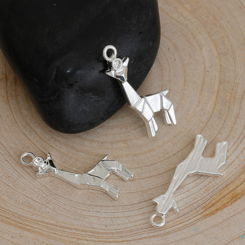 5 Silver ORIGAMI GIRAFFE Charms, Bright Silver Plated Pendants, 23x13mm, chs2654