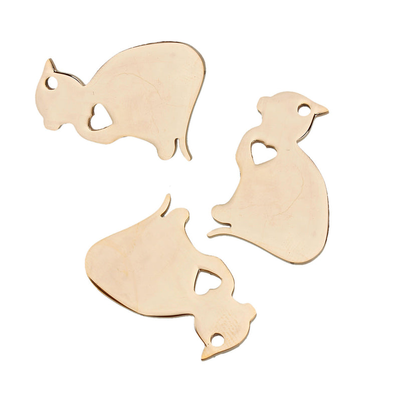 2 GOLD Stainless Steel CAT Charm Pendants, Dog Shape Charms, Design Metal Stamping Blanks 29x20mm, 15 gauge, chg0482