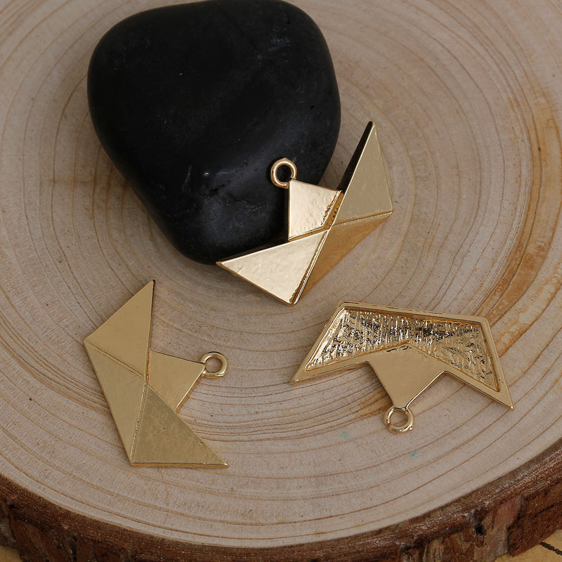 5 Gold ORIGAMI BOAT Charms, Bright Gold Plated Pendants, 31x18mm, chg0479