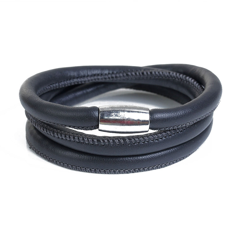 2 DARK GREY Round Leather Triple Wrap Bracelet Blanks, Magnet Clasp, 5mm Polyurethane Licorice Leather, 23-5/8" long cor0117