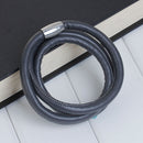 2 DARK GREY Round Leather Triple Wrap Bracelet Blanks, Magnet Clasp, 5mm Polyurethane Licorice Leather, 23-5/8" long cor0117