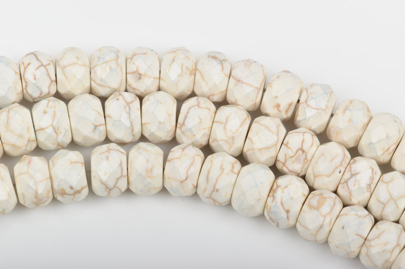 8mm WHITE Howlite FACETED Rondelle Beads, trade beads, full strand, about 88 beads, how0575