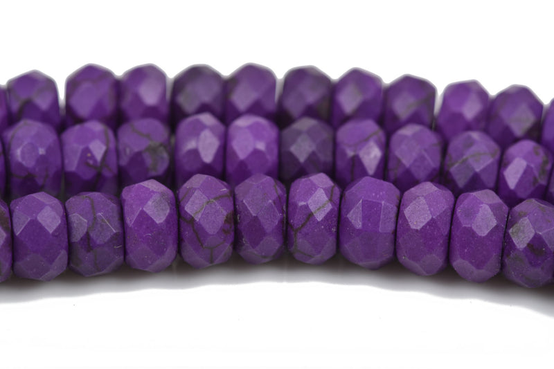 8mm PURPLE Howlite FACETED Rondelle Beads, trade beads, full strand, about 88 beads, how0577