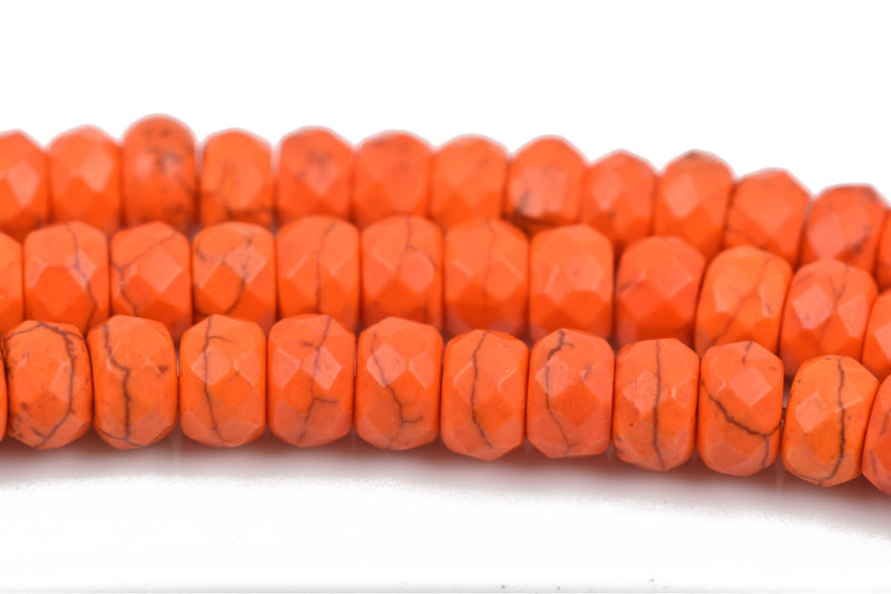 8mm ORANGE Howlite FACETED Rondelle Beads, trade beads, full strand, about 88 beads, how0576