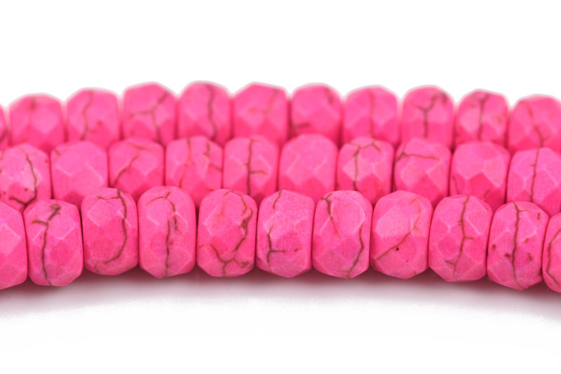 8mm HOT PINK Howlite FACETED Rondelle Beads, trade beads, full strand, about 88 beads, how0597