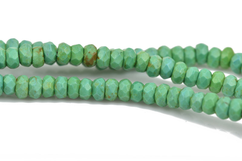 4mm TURQUOISE GREEN Howlite FACETED Rondelle Beads, trade beads, full strand, about 185 beads, how0583