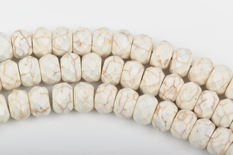 6mm WHITE Howlite FACETED Rondelle Beads, trade beads, full strand, about 95 beads, how0593