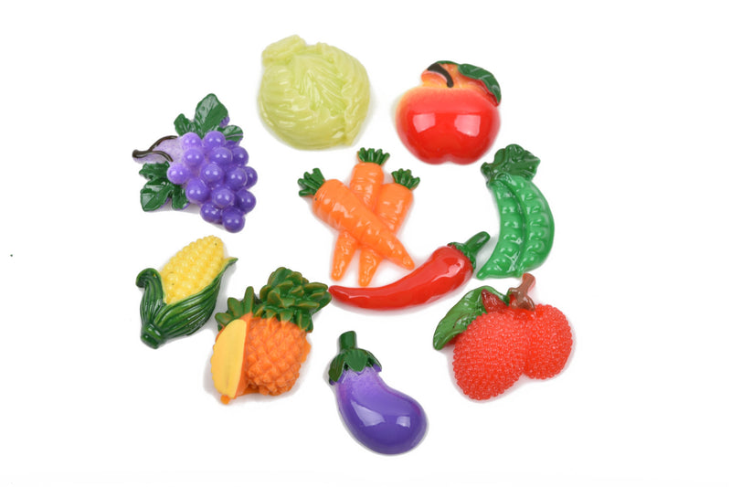 10 FOOD Cabochon flatback findings, fruit and vegetables, mixed random designs for decoden, kawaii, cute, cab0482
