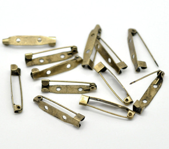 30 ANTIQUE BRONZE Metal Pin Backs, 31mm long, pin0105