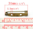 30 ANTIQUE BRONZE Metal Pin Backs, 31mm long, pin0105