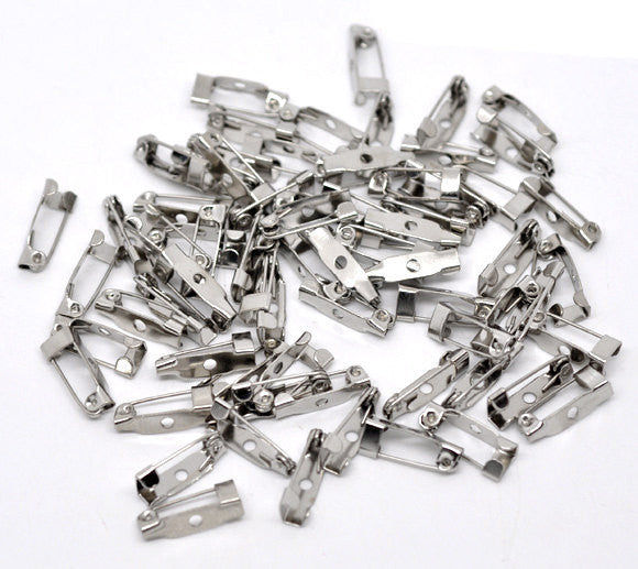 30 Silver Metal Pin Backs, Brooch Pin Backs, Lapel Pins, 16mm long, pin0106
