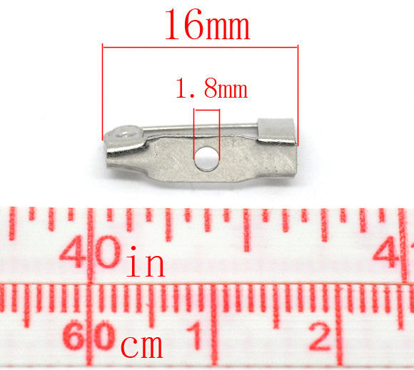 30 Silver Metal Pin Backs, Brooch Pin Backs, Lapel Pins, 16mm long, pin0106