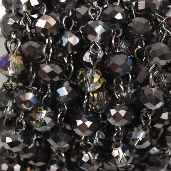 1 yard Smoky Grey AB Crystal Rondelle Rosary Chain, gunmetal, 8mm faceted rondelle glass beads, fch0508a
