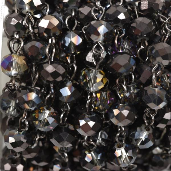 13 feet 8mm Smoky Grey AB Crystal Rondelle Rosary Chain, gunmetal, faceted rondelle glass beads, fch0508b