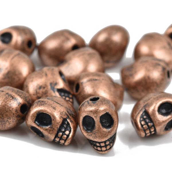 10 Copper Metal SKULL Beads, drilled top to bottom, 12mm, bme0402