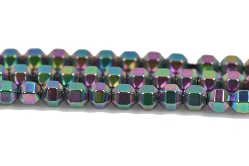 3mm Shiny Rainbow Iris HEMATITE HEXAGON Beads, Titanium coated gemstone beads, full strand, 150 beads, ghe0132