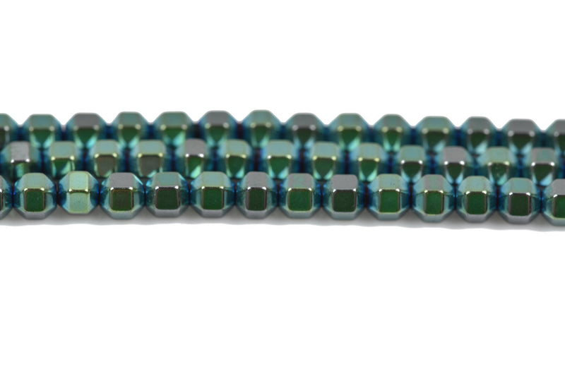 3mm Shiny Peacock Green Iris HEMATITE HEXAGON Beads, Titanium coated gemstone beads, full strand, 150 beads, ghe0134