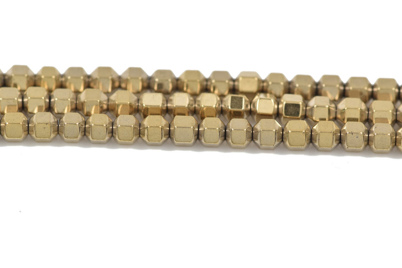 3mm Shiny Light Gold HEMATITE HEXAGON Beads, Titanium coated gemstone beads, full strand, 150 beads, ghe0124