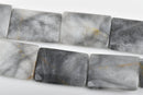 34x25mm HAWKS EYE AGATE Puffed Rectangle Gemstone Beads, grey and white, 12 beads, gag0304