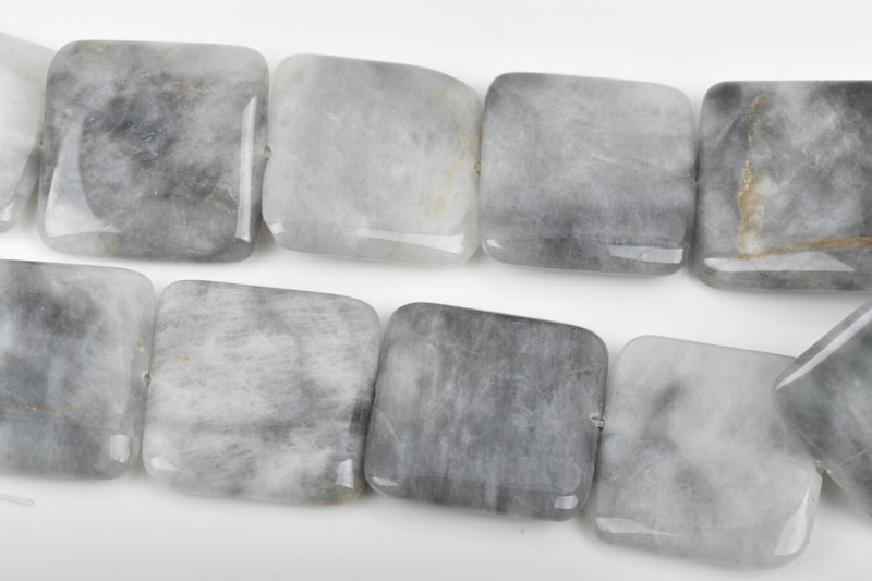 30mm HAWKS EYE AGATE Puffed Square Gemstone Beads, grey and white, natural gemstone, 13 beads, gag0284