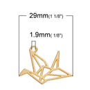 10 Gold Plated ORIGAMI CRANE Outline Hollow Minimalist Charms, 29x23mm, chg0542