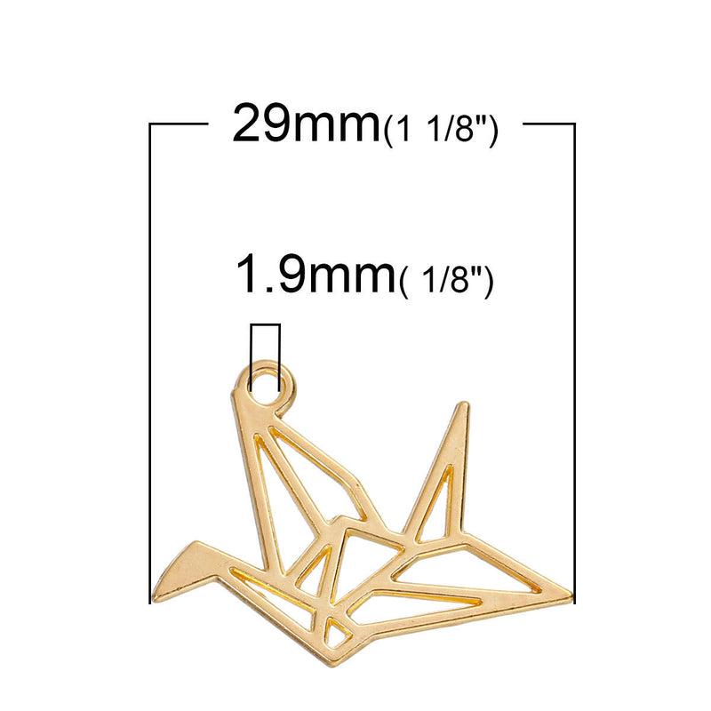 10 Gold Plated ORIGAMI CRANE Outline Hollow Minimalist Charms, 29x23mm, chg0542
