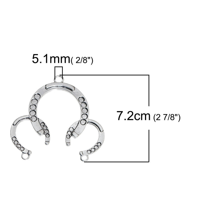 1 HORSESHOE PENDANT Connector Silver Tone Metal Charm, 7.2cm, chs2745