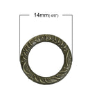 50 Antique Bronze CONNECTOR RING Charms, 14mm, stylized texture, chb0493