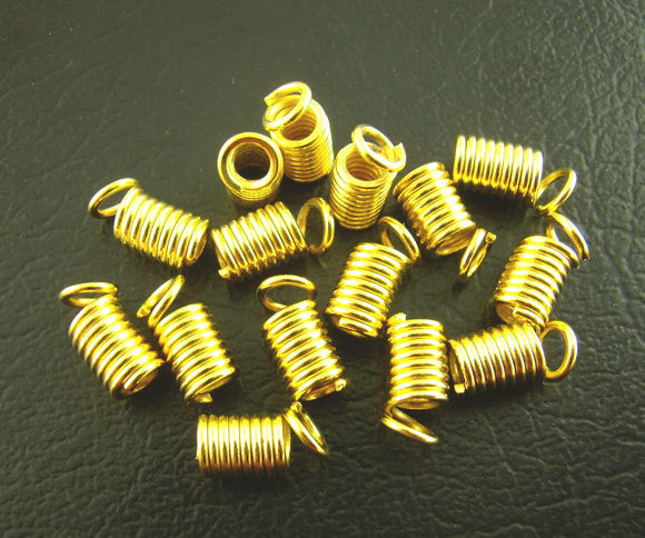 25 Gold Plated Coil End Crimp Fasteners, fits 3mm cord, 8x4mm, fin0633